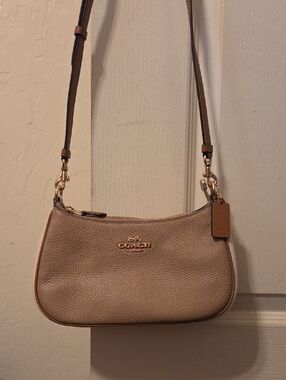 Coach Taupe Pebbled Leather Crossbody with Gold Hardware